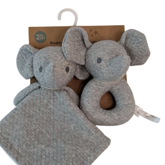 Dreamgro Buddy Blankie & Rattle Gray Elephant Lovey Quilted Security Blanket NWT - Picture 2 of 4